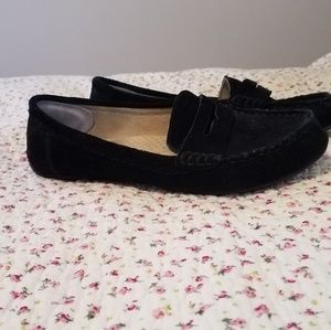 Black suede loafers